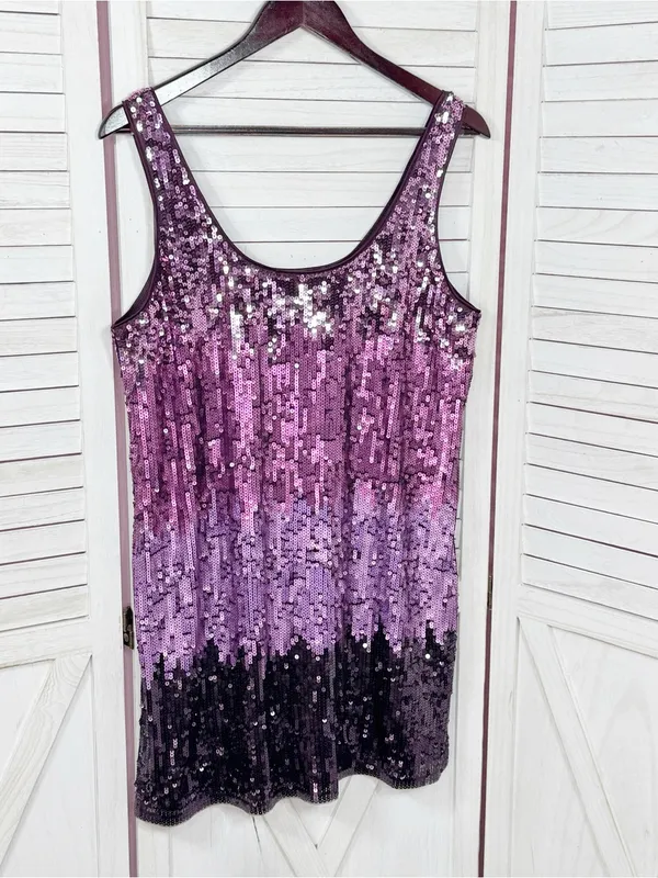 Express Sequin Ombre Mini Tank Dress Purple Pink Large Sleeveless Party Cocktail - Image 8
