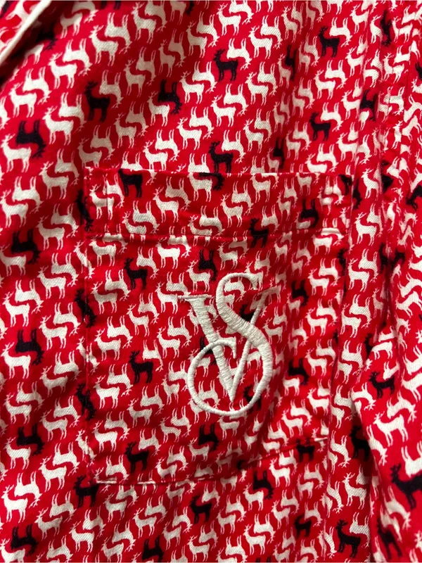 Victoria's Secret Flannel Reindeer Prints Pajama Set Size Large Red Black White - Image 8