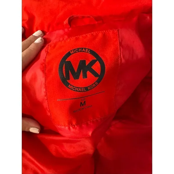 Michael Kors Women Red Puffer Coat Faux Fur Hood Winter Jacket Size - Image 3