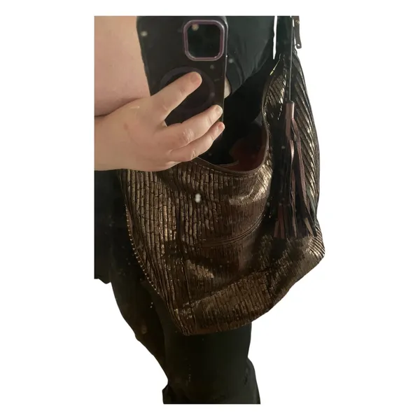 Vintage Y2K Copper Metallic Slouchy Hobo Crescent Shoulder/Crossbody Bag - Image 4