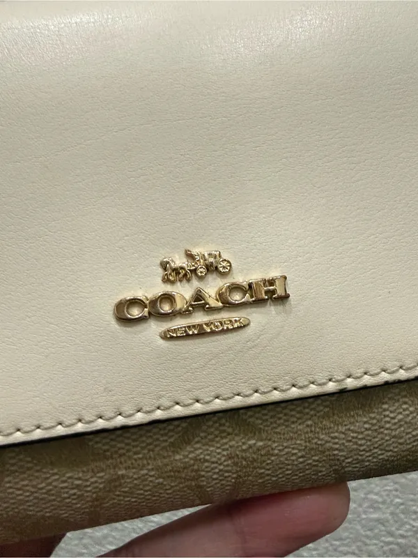 COACH Chalk/ Khaki Coated Signature Canvas Slim Trifold Wallet - Image 11