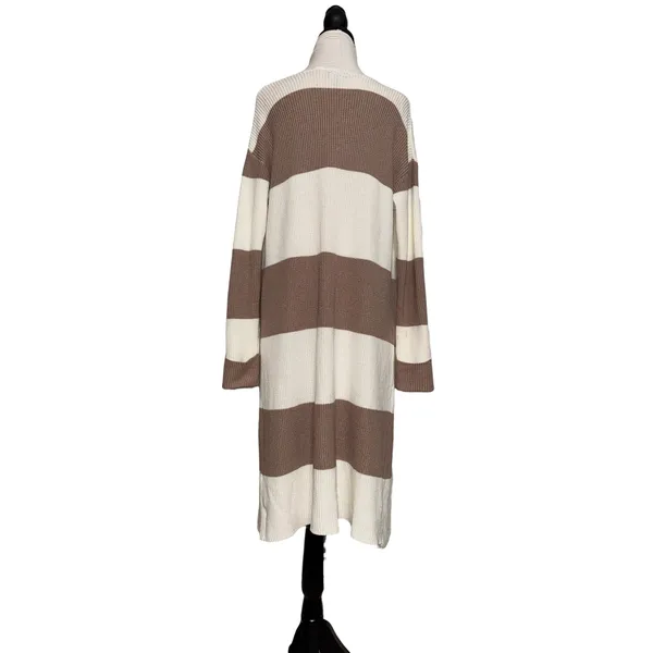 The Limited Womens Longline Striped Cardigan Duster Tan Cream Size M - Image 4