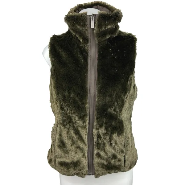 WeatherProof Reversible Green Fur Quilted Puffer High Neck Vest Jacket Coat Sz S - Image 2