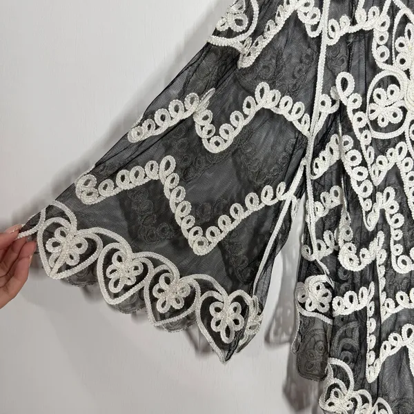 Pretty Angel Lace Jacket Topper Size L Black Silk Blend Boho Artsy Whimsygoth - Image 9