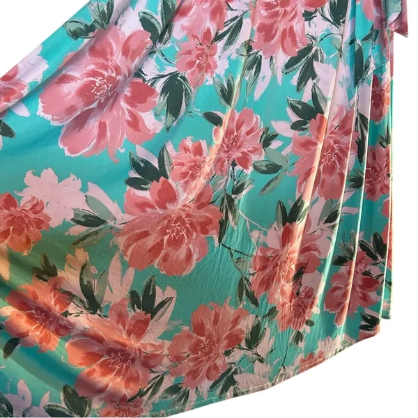 Pink Blue Floral Wrap Maxi Dress Plus Size 3X Stretchy Belted Easter Wedding - Image 3