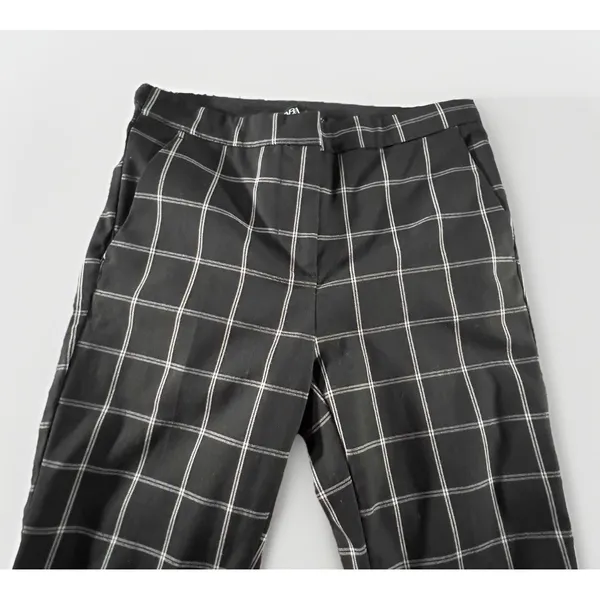 ZARA Women's Black White Windowpane Plaid Slim Ankle Dress‎ Pants Size XS - Image 2