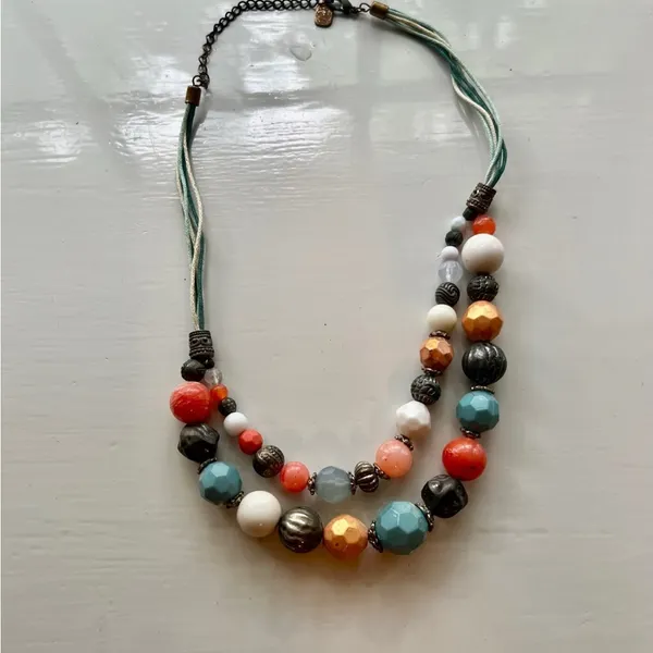 Multicolor 90s vintage Beaded Necklace Orange - Image 2