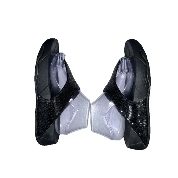 FitFlop Women 9 Black LULU Sandal Sequin Sparkle Toe-Post Wedge‎ Thong Comfort - Image 5