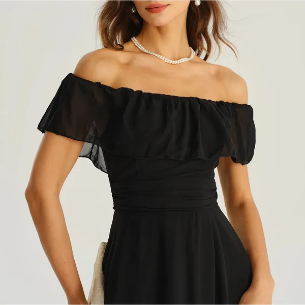 Rihoas Black Off The Shoulder A-Line Maxi Dress - Image 2