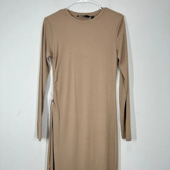 Vero Moda Phine Long Sleeve Rib Jersey Dress Light Brown‎ Comfort Casual Travel - Image 3
