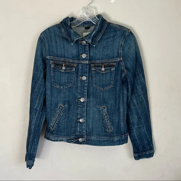 J.Crew Factory Dark Wash‎ Denim Trucker Jacket - Image 2