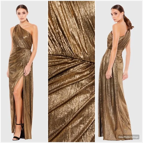 Mac Duggal 26537 Womens Draped One Shoulder Grecian Metallic Gown Dress - Image 4