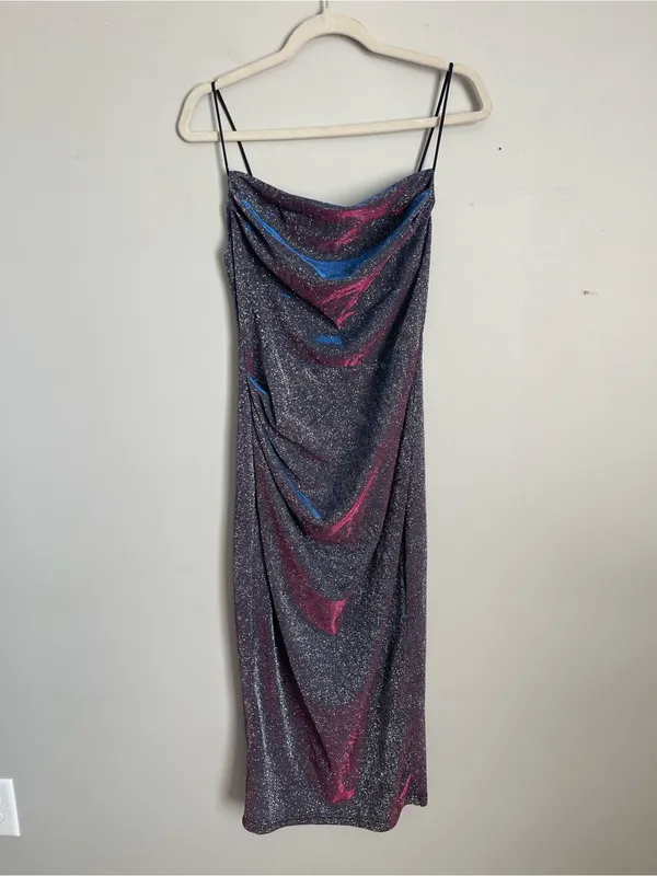 SHEIN Multicolored Iridescent Metallic Slip Midi Dress Sz L - Image 2