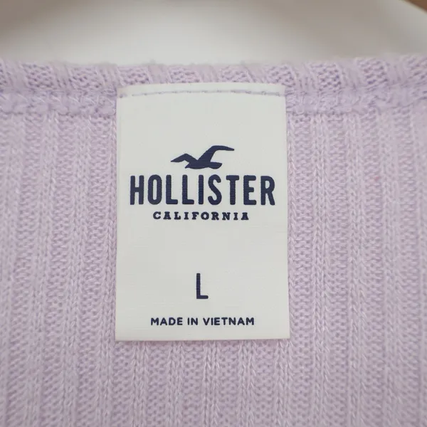 Hollister Faux Wrap Crop Top Womens L Purple Stretch V Neck Long Sleeve Ribbed - Image 3