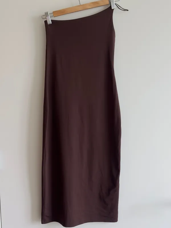 Babaton Contour Brown One Shoulder Midi Dress Size Small Bodycon Stretchy - Image 4