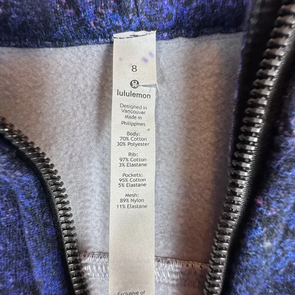 Lululemon Scuba Hoodie Full Zip Galaxy Cosmic Blue Purple Fleece Sz 8 Kangaroo - Image 6