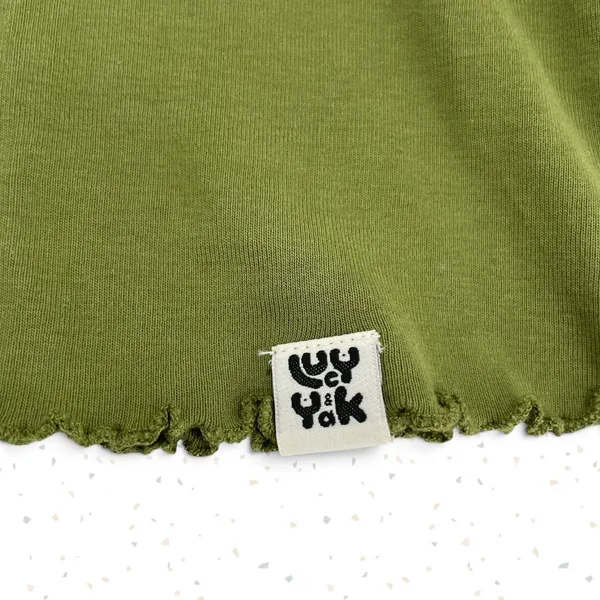 Lucy Yak Olive Green Long Sleeve Tee Lettuce Hem Crop Top Fit Fall Shirt Size M - Image 3
