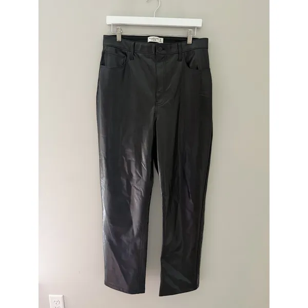 Abercrombie Black Vegan Leather High Rise Curve Love Straight Pants Size 12 - Image 3