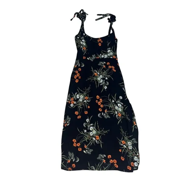 Reformation Besse Floral‎ Tie Strap Midi Dress Black 2 - Image 3