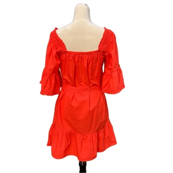 Joie Colstona Square Neck Half Bell Sleeve Ruffle Tomato Red‎ Mini Dress Small - Image 2