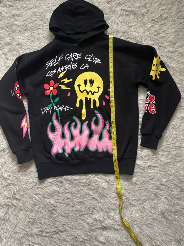 PacSun Black with Yellow, Pink & Green Graphic Unisex Pullover Hoodie Size S - Image 5