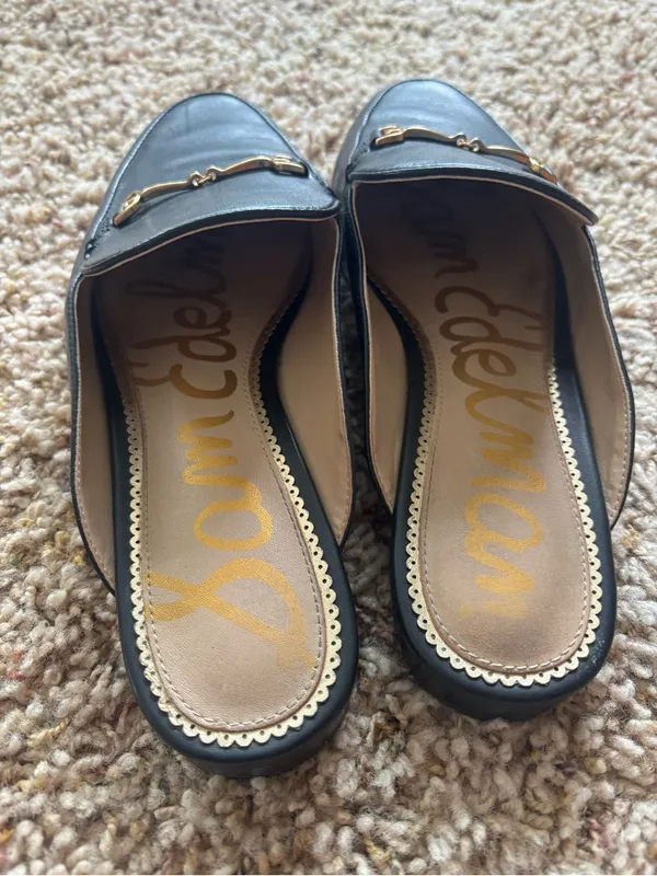 Black Leather Slip-On Mule Loafers with Gold Detail - Image 5