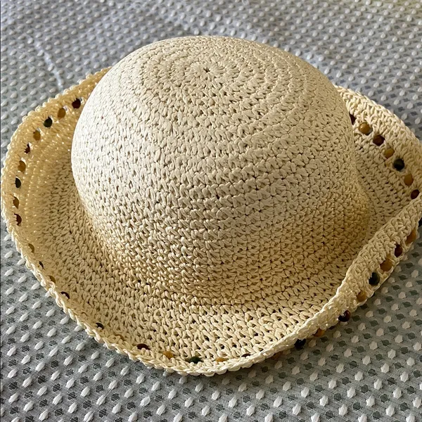 Chic Cream Beaded Crochet Paper Hat - Image 2