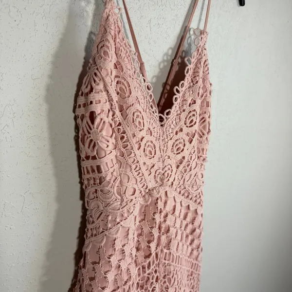 ASTR the Label Light Pink Lace Overlay V-Neck Mini Dress Womens S Coquette - Image 2