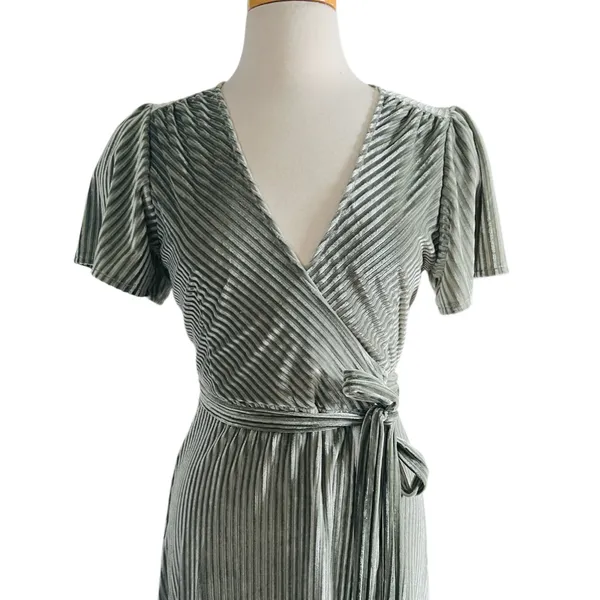 Andi Ribbed Velvet Wrap Dress by Baltic Born in the color Dusty Sage Size M NWOT - Image 7