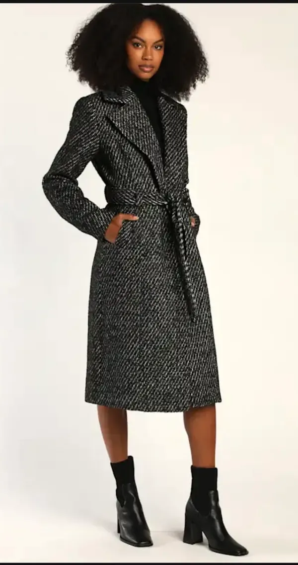 Lulus Black Herringbone Trench Coat - Image 2