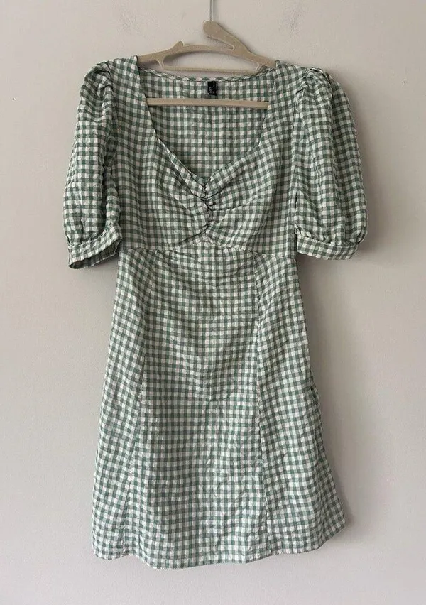 Nobody’s Child Penny Mini Dress In Green Gingham Size 6 Summer Cottagecore - Image 11