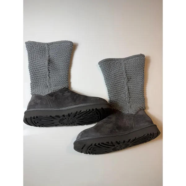 UGG Shaina Sweater Knit Cuff Boots Gray Suede Women's 8 1012534 - Image 3