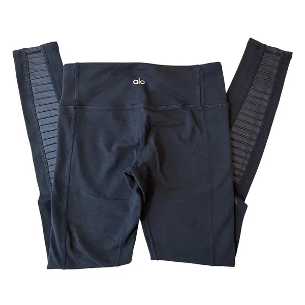 Alo Yoga Moto Panel Leggings Womens XS Black Ribbed Mesh High Performance Active - Image 2