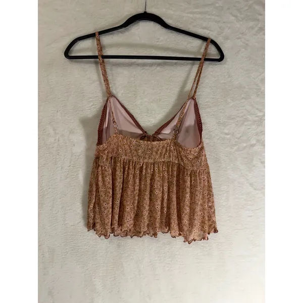 RSQ Floral Mesh Camisole Top Womens XL‎ Pink Babydoll Lettuce Edge Cottagecore - Image 5