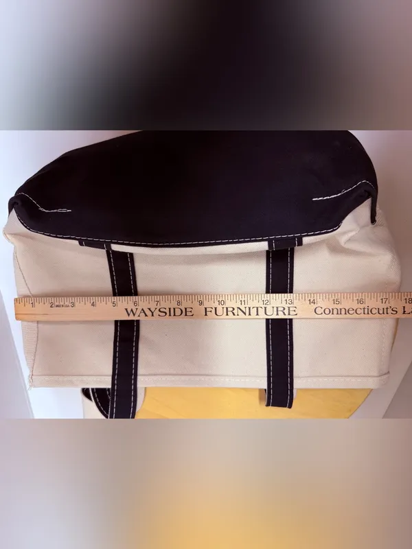L.L. Bean Off White Boat and Tote Custom Cotton Canvas Bag Black Long Handles - Image 11