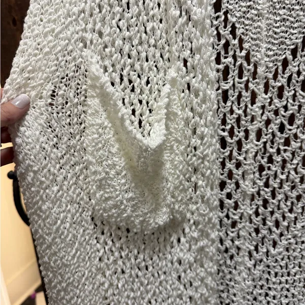 POL White Knit Open Cardigan with pocket very long size M - Image 4