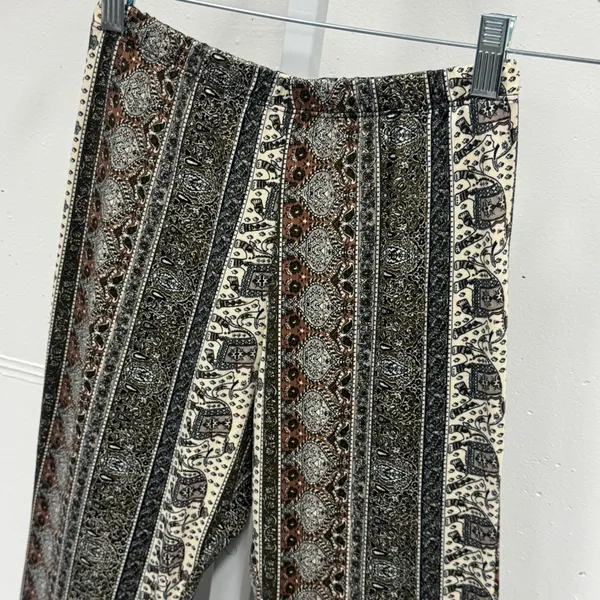 Windsor Elephant Paisley Print Flare Leg Boho Pants Brown Black Small EP7647 - Image 3