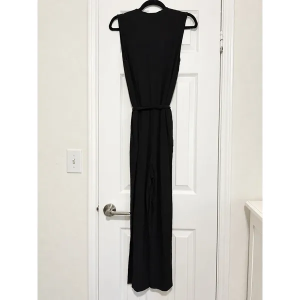 Diane von Furstenberg DVF Rawena Black Faux Wrap Jumpsuit Belted Size 4 - Image 4