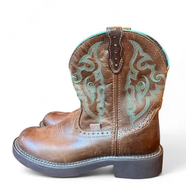 Justin Gypsy Women’s Western Cowboy Boots Brown Turquoise Leather Size 7.5 B - Image 2