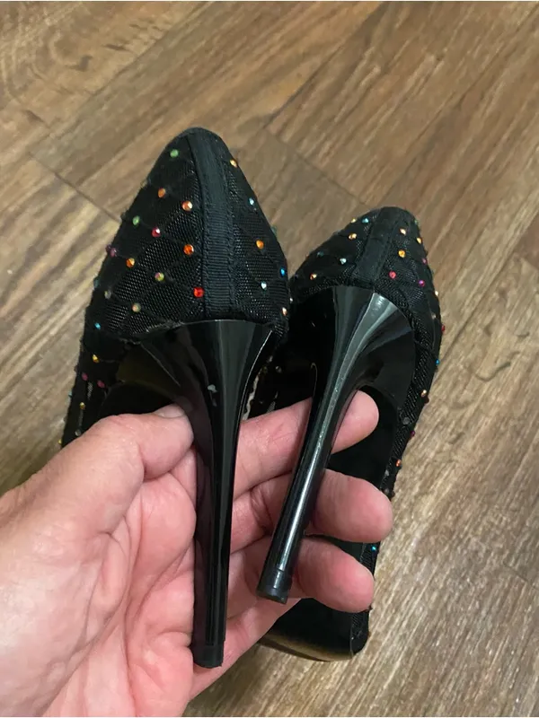 Zara Womens Black Mesh Pumps Heels Size 37 US 6.5 Multicolor Beading Beads - Image 7