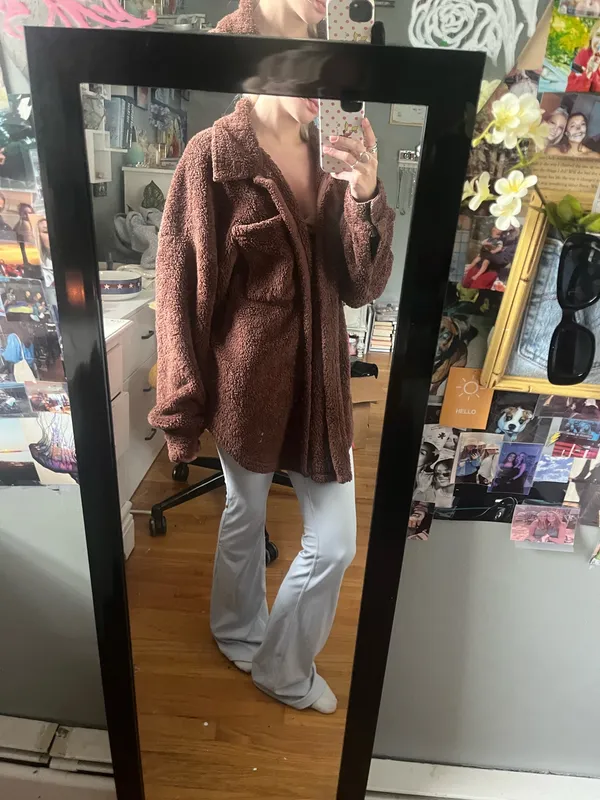 brown fluffy jacket Size M - Image 2