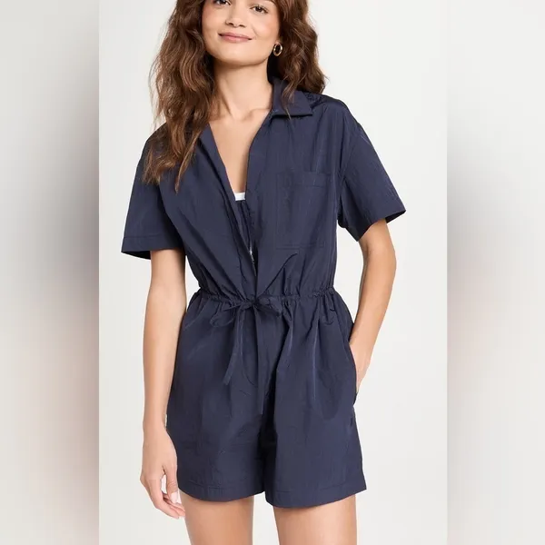 Sweaty Betty Anytime Romper S Navy Coastal Cool Travel Off Duty Euro Summer NWT - Image 5