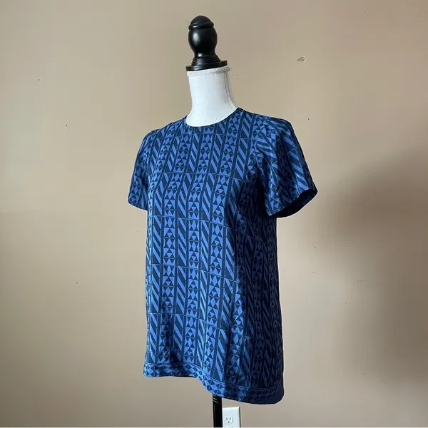 MADEWELL | Blue Printed 100% Silk Blouse Sz XS - Image 4