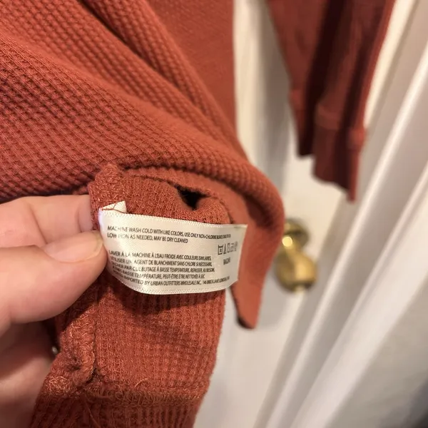 Free People Intimately Waffle Knit‎ Thermal Top Rust Orange Oversized XS Boho I - Image 6