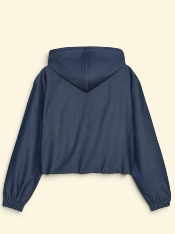 Zara Navy Hooded Bomber Short Crop Long Sleeve Jacket Size Medium - Image 2