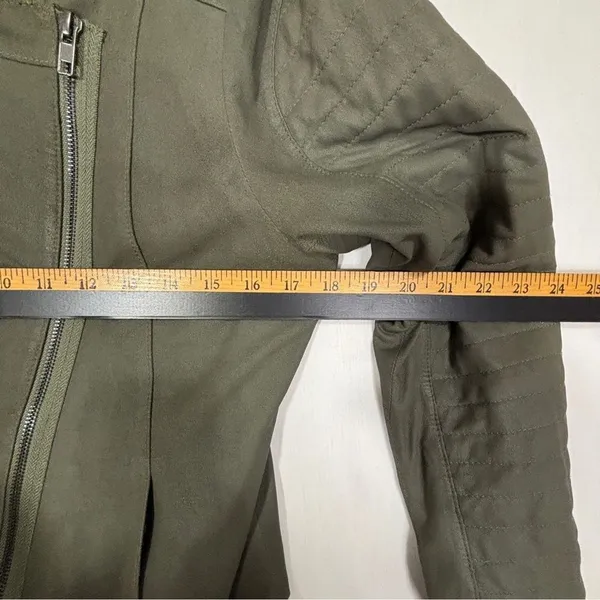 Cupcakes & Cashmere Moto Jacket Olive Green‎ Faux Suede Asymmetric Zip Vegan M - Image 8
