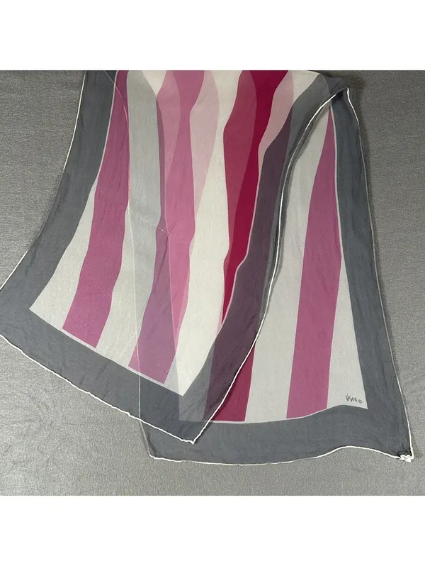 Vintage 70's Vera Neumann Vintage Pink, White, and Gray Striped Scarf - Image 2