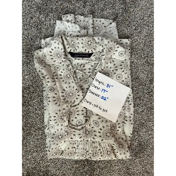 Zara Women's S‎ Oyster Eyelet Print Lace-Up Mini Smocked Boho Chic Dress - Image 4