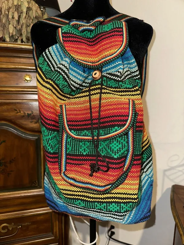 Mr. Pinzon Handmade Mexican Sarape Boho Woven Cotton Backpack - Image 2