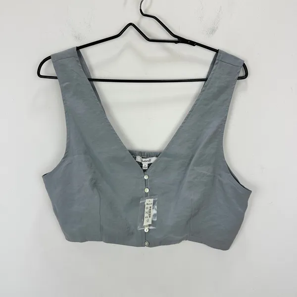 Madewell Softdrape Gwen Crop Vest Top Still Dawn Gray Fitted V Neck US 12 NWT - Image 6